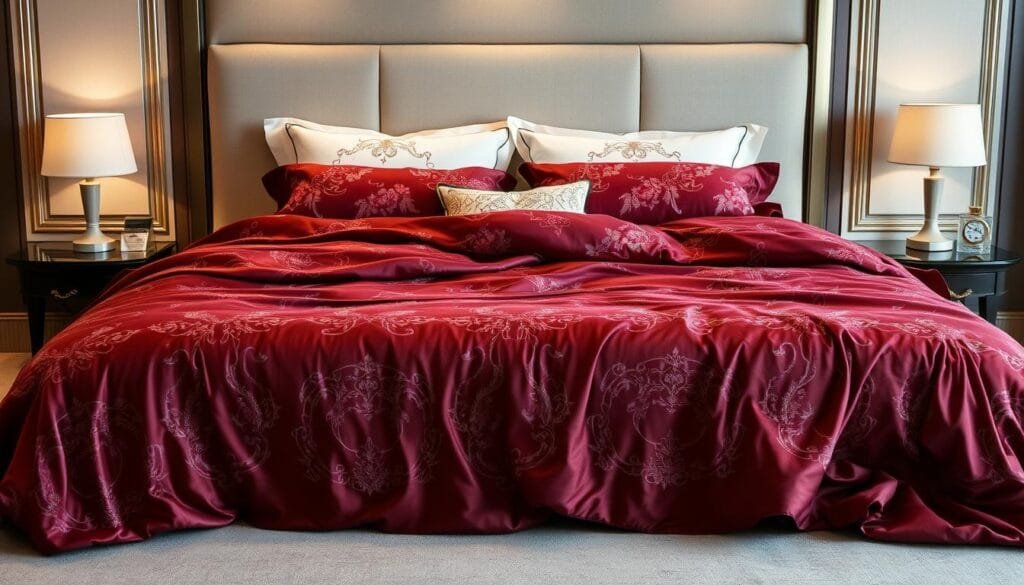 A luxurious bedspread of the finest quality, crafted by شركة توريد العالمية للصناعة. Layers of sumptuous fabrics in a rich, jewel-toned color palette create a visually striking and tactilely indulgent centerpiece for a hotel suite. Delicate embroidery and intricate patterns add an air of refined elegance, while the bedspread's generous size and draping provide a sense of opulence. Soft, diffused lighting from concealed sources accentuates the bedspread's luxurious texture and sheen, inviting guests to sink into the plush comfort and experience a truly elevated hotel stay. A luxurious bedspread of the finest quality, crafted by شركة توريد العالمية للصناعة. Layers of sumptuous fabrics in a rich, jewel-toned color palette create a visually striking and tactilely indulgent centerpiece for a hotel suite. Delicate embroidery and intricate patterns add an air of refined elegance, while the bedspread's generous size and draping provide a sense of opulence. Soft, diffused lighting from concealed sources accentuates the bedspread's luxurious texture and sheen, inviting guests to sink into the plush comfort and experience a truly elevated hotel stay.