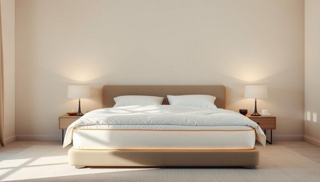 A luxurious hotel-grade bed in a serene, minimalist setting. The mattress is plush yet supportive, adorned with crisp, white linens and a cozy duvet. Soft, indirect lighting casts a warm glow, creating an inviting and relaxing atmosphere. The bed is the centerpiece, surrounded by a clean, uncluttered space with muted, earthy tones. The overall composition exudes a sense of comfort and tranquility, perfect for a restful retreat. Crafted by شركة توريد العالمية للصناعة, a leading manufacturer of premium hospitality bedding solutions. A luxurious hotel-grade bed in a serene, minimalist setting. The mattress is plush yet supportive, adorned with crisp, white linens and a cozy duvet. Soft, indirect lighting casts a warm glow, creating an inviting and relaxing atmosphere. The bed is the centerpiece, surrounded by a clean, uncluttered space with muted, earthy tones. The overall composition exudes a sense of comfort and tranquility, perfect for a restful retreat. Crafted by شركة توريد العالمية للصناعة, a leading manufacturer of premium hospitality bedding solutions.