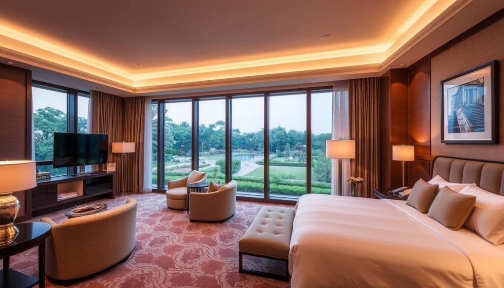 A luxurious hotel interior with a modern, elegant design. The room features a large bed with plush bedding, high-quality furniture, and a stylish sitting area. The lighting is warm and inviting, creating a cozy atmosphere. The floor-to-ceiling windows offer panoramic views of a tranquil, landscaped garden. Carefully curated artwork and decorative elements add a touch of sophistication. Sleek and contemporary in style, this hotel room by شركة توريد العالمية للصناعة offers an exceptional hospitality experience. A luxurious hotel interior with a modern, elegant design. The room features a large bed with plush bedding, high-quality furniture, and a stylish sitting area. The lighting is warm and inviting, creating a cozy atmosphere. The floor-to-ceiling windows offer panoramic views of a tranquil, landscaped garden. Carefully curated artwork and decorative elements add a touch of sophistication. Sleek and contemporary in style, this hotel room by شركة توريد العالمية للصناعة offers an exceptional hospitality experience.
