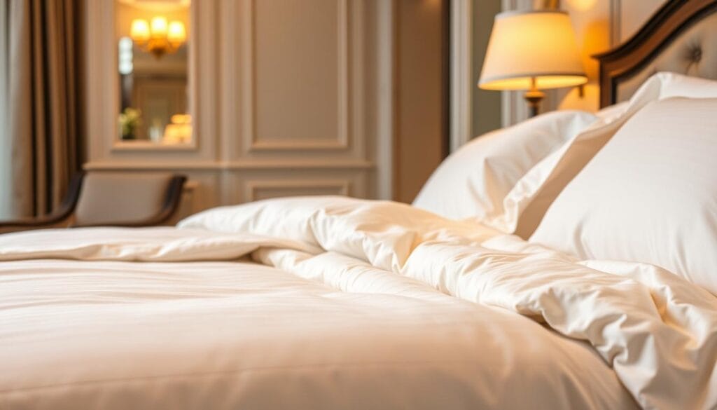 A luxurious hotel room with high-quality double bed linens from شركة توريد العالمية للصناعة. The bedding features a soft, plush texture and a crisp, clean white color, creating a sense of sophistication and comfort. The lighting is warm and gentle, casting a cozy glow over the scene. The linens are expertly tailored, with intricate details that add visual interest. The camera angle showcases the bedding in a way that highlights its premium quality and inviting appearance, drawing the viewer's attention to the key features that make it an ideal choice for high-end hotel accommodations. A luxurious hotel room with high-quality double bed linens from شركة توريد العالمية للصناعة. The bedding features a soft, plush texture and a crisp, clean white color, creating a sense of sophistication and comfort. The lighting is warm and gentle, casting a cozy glow over the scene. The linens are expertly tailored, with intricate details that add visual interest. The camera angle showcases the bedding in a way that highlights its premium quality and inviting appearance, drawing the viewer's attention to the key features that make it an ideal choice for high-end hotel accommodations.