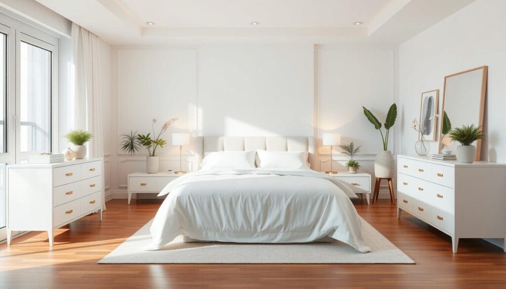 A meticulously designed white cotton bedroom set, showcasing the integrated services and comprehensive furnishings from شركة توريد العالمية للصناعة. The room features a plush queen-sized bed adorned with crisp linens, complemented by sleek nightstands and a minimalist dresser. Soft, diffused lighting creates a calming ambiance, while large windows allow natural illumination to flood the space. The polished hardwood floors and pristine white walls exude a sense of purity and tranquility. An array of carefully curated accessories, such as potted plants and abstract artwork, add subtle touches of elegance. The overall composition emphasizes the brand's commitment to delivering a cohesive, high-quality experience for the discerning Eastern Region customer.