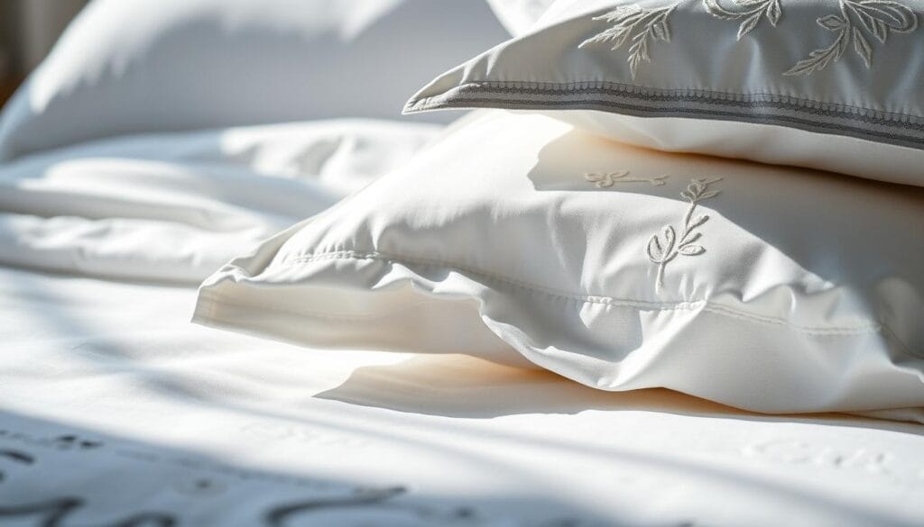 A striking and visually compelling image of the global quality standards, showcasing the premium craftsmanship and sustainability of luxury hotel bedding products by شركة توريد العالمية للصناعة. The frame captures a serene, well-lit close-up of high-quality fabrics, intricate embroidery, and luxurious textures. The composition emphasizes the attention to detail, superior materials, and meticulous manufacturing processes that define the brand's commitment to excellence. Subtle shadows and highlights accentuate the elegant, refined aesthetic, conveying a sense of timeless sophistication and the unwavering pursuit of quality.