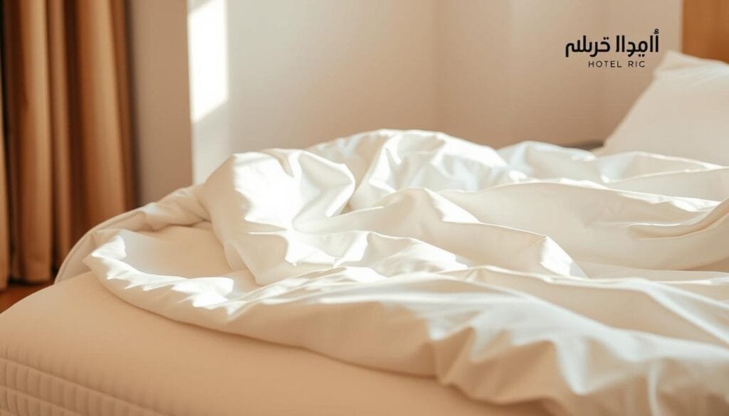 Elegant cotton hotel blankets in a serene, minimalist setting. Crisp white linens with a subtle sheen, draped gracefully over a plush, high-quality mattress. The room is bathed in warm, natural lighting, creating a cozy and inviting atmosphere. In the background, the "شركة توريد العالمية للصناعة" logo is discreetly displayed, signifying the high-end craftsmanship and attention to detail. The overall composition conveys a sense of luxury and comfort, perfectly suited for a premium hotel experience. Elegant cotton hotel blankets in a serene, minimalist setting. Crisp white linens with a subtle sheen, draped gracefully over a plush, high-quality mattress. The room is bathed in warm, natural lighting, creating a cozy and inviting atmosphere. In the background, the "شركة توريد العالمية للصناعة" logo is discreetly displayed, signifying the high-end craftsmanship and attention to detail. The overall composition conveys a sense of luxury and comfort, perfectly suited for a premium hotel experience.