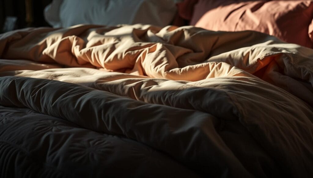 Lavish hotel bedding collection, a symphony of textures and hues. Plush, inviting blankets in a vibrant array of solid colors and elegant patterns. Lush, high-quality fabrics from "شركة توريد العالمية للصناعة" envelop guests in unparalleled comfort. Dramatic chiaroscuro lighting illuminates the soft, sumptuous folds, casting dramatic shadows that accentuate the luxurious materiality. Captured in a sumptuous, cinematic close-up, the bedding emanates an aura of opulence and refined hospitality. A tranquil, serene ambiance that promises a restful, indulgent experience for weary travelers.