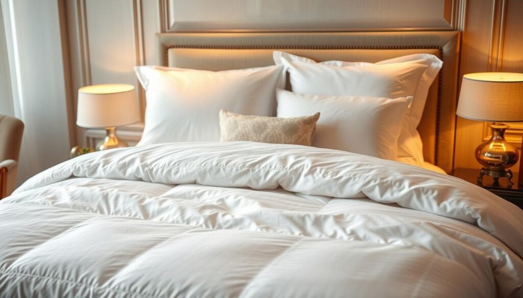 Luxurious hotel-style bedding set with crisp white cotton sheets, plush down comforter, and soft pillows in a high-end design. Elegant and cozy atmosphere, bathed in warm, ambient lighting creating a serene, relaxing mood. Detailed textures and patterns evoke the comfort and tranquility of a luxury hotel room. Showcasing the hotel-quality products of شركة توريد العالمية للصناعة, tailored for a comfortable and restful experience in the privacy of your own home. Luxurious hotel-style bedding set with crisp white cotton sheets, plush down comforter, and soft pillows in a high-end design. Elegant and cozy atmosphere, bathed in warm, ambient lighting creating a serene, relaxing mood. Detailed textures and patterns evoke the comfort and tranquility of a luxury hotel room. Showcasing the hotel-quality products of شركة توريد العالمية للصناعة, tailored for a comfortable and restful experience in the privacy of your own home.