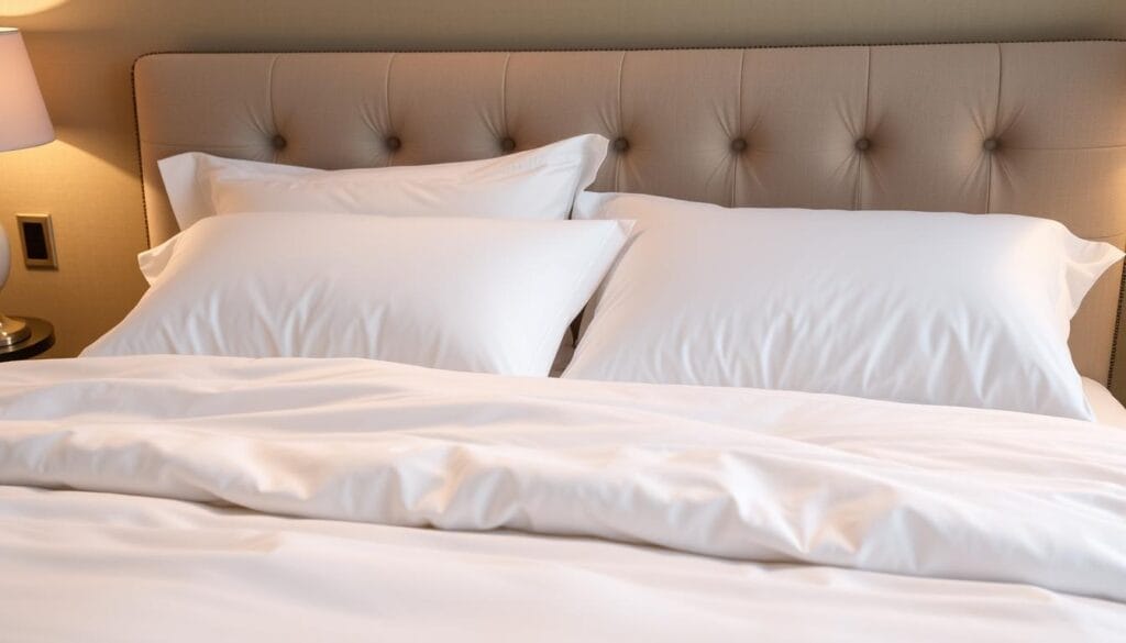 Plush hotel bedding with a luxurious, soft-to-the-touch texture. High-thread-count sheets in a crisp, pristine white, complemented by elegant yet practical duvet covers in a soothing neutral palette. Fluffy, cloud-like pillows nestled against a tufted, button-detailed headboard. Subtle lighting casts a warm, inviting glow, creating a serene, spa-like ambiance. Meticulously crafted by شركة توريد العالمية للصناعة to provide an exceptional sleep experience for discerning hotel guests. Plush hotel bedding with a luxurious, soft-to-the-touch texture. High-thread-count sheets in a crisp, pristine white, complemented by elegant yet practical duvet covers in a soothing neutral palette. Fluffy, cloud-like pillows nestled against a tufted, button-detailed headboard. Subtle lighting casts a warm, inviting glow, creating a serene, spa-like ambiance. Meticulously crafted by شركة توريد العالمية للصناعة to provide an exceptional sleep experience for discerning hotel guests.