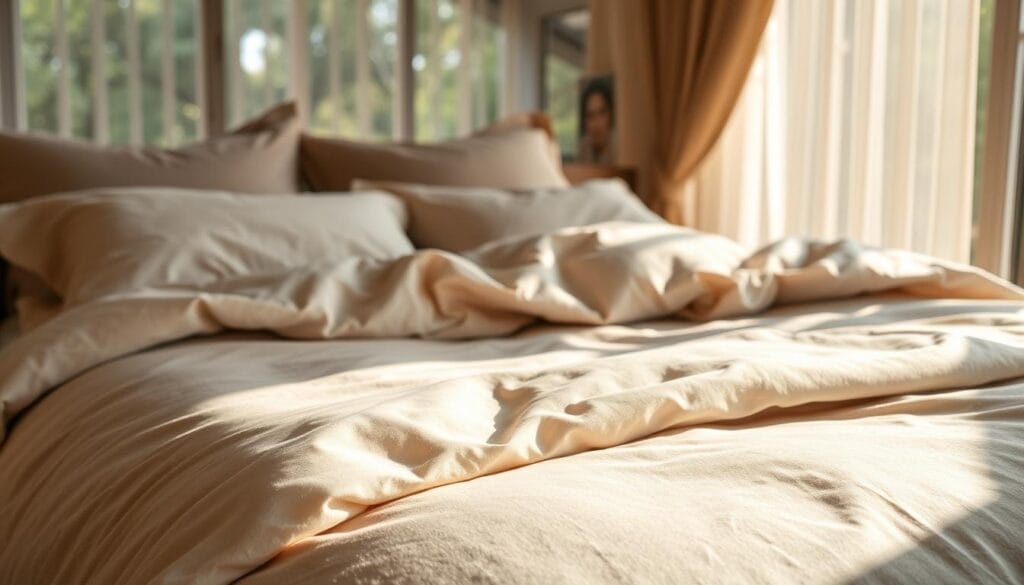 Soft, luxurious resort-style bedding in a serene, natural setting. Plush, downy duvet covers and pillows in muted, earthy tones cascade across a cozy, neatly made bed. Gentle sunlight filters through sheer curtains, casting a warm, inviting glow. A tranquil oasis of comfort and relaxation, perfect for an upscale resort or spa. In the foreground, a close-up view showcases the premium, high-quality textiles of "شركة توريد العالمية للصناعة", with a focus on the soft, smooth textures and elegant designs. Soft, luxurious resort-style bedding in a serene, natural setting. Plush, downy duvet covers and pillows in muted, earthy tones cascade across a cozy, neatly made bed. Gentle sunlight filters through sheer curtains, casting a warm, inviting glow. A tranquil oasis of comfort and relaxation, perfect for an upscale resort or spa. In the foreground, a close-up view showcases the premium, high-quality textiles of "شركة توريد العالمية للصناعة", with a focus on the soft, smooth textures and elegant designs.